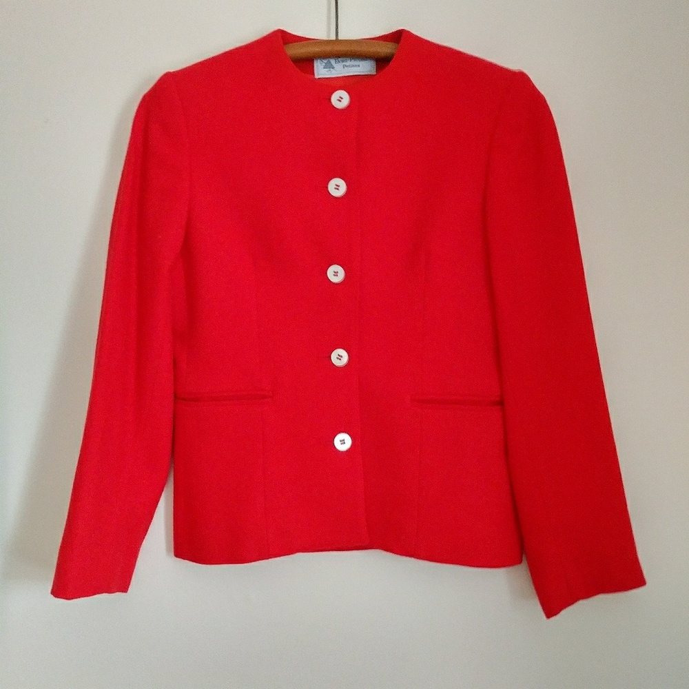 Evan-Picone Petites Brilliant Red Wool Blazer